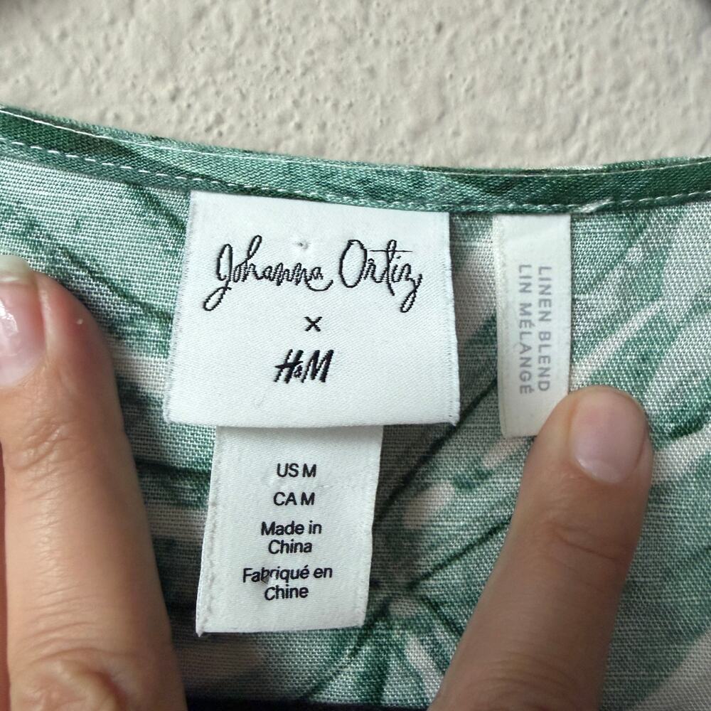 Johanna Ortiz x H&M White Green Palm Linen Blend Midi Dress Size M - Picture 4 of 6